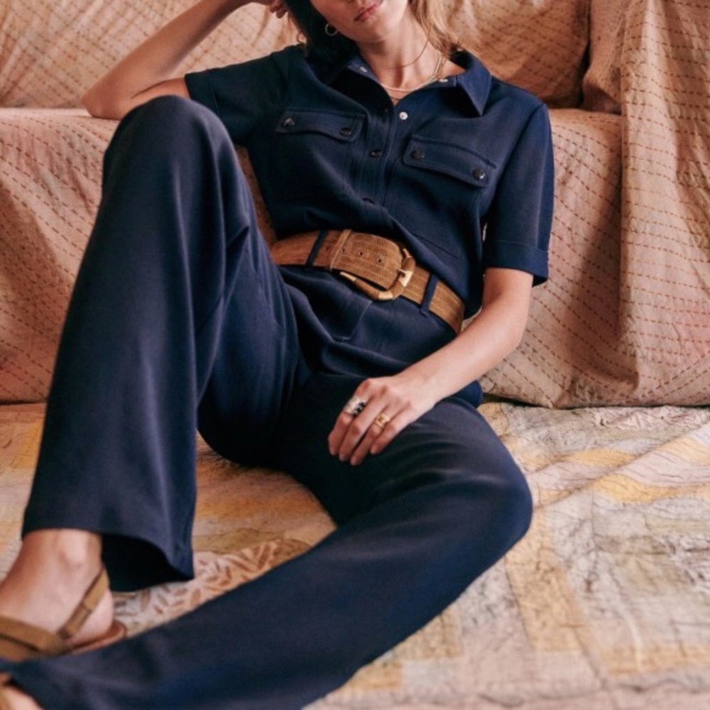 SEZANE Manhatt Jumpsuit in Navy Size 34 Size 2